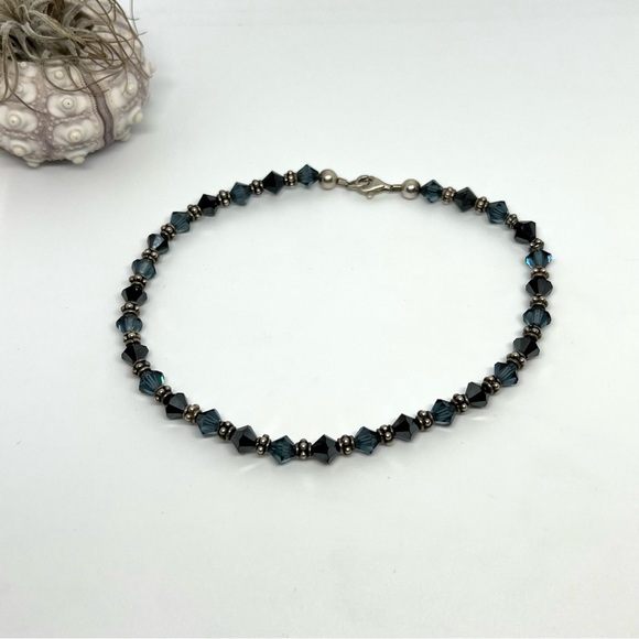 Two Tone Blue Bicone Beaded Bracelet / Anklet! Sterling Silver 925 - Picture 2 of 7